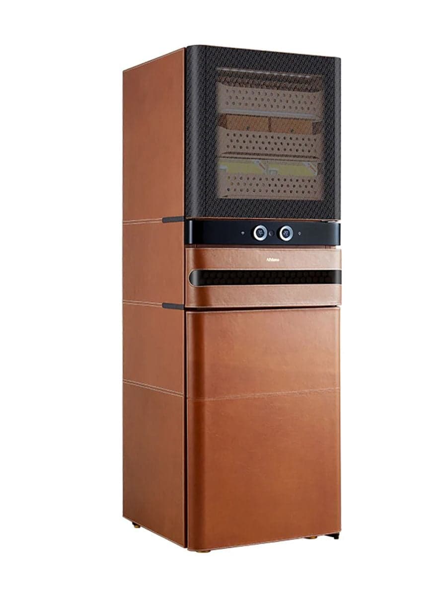 Afidano 1500 Ct Cigar Humidor, Temperature and Humidity Control with Classic Leather and Spanish Ced