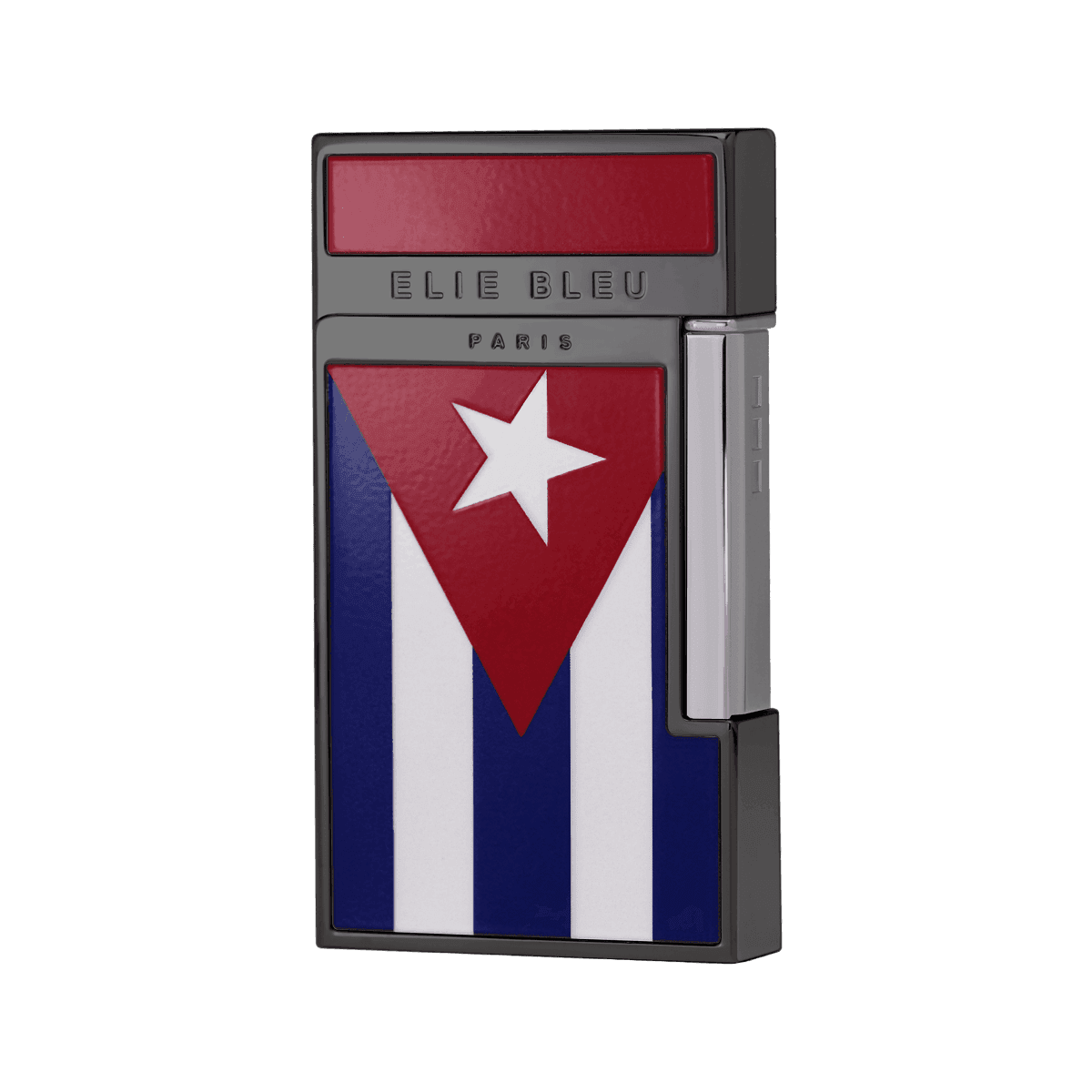 Elie Bleu Pocket Lighter "Diamond Jetflame Cuban Flag" Black Ip Rhodium Accent product image