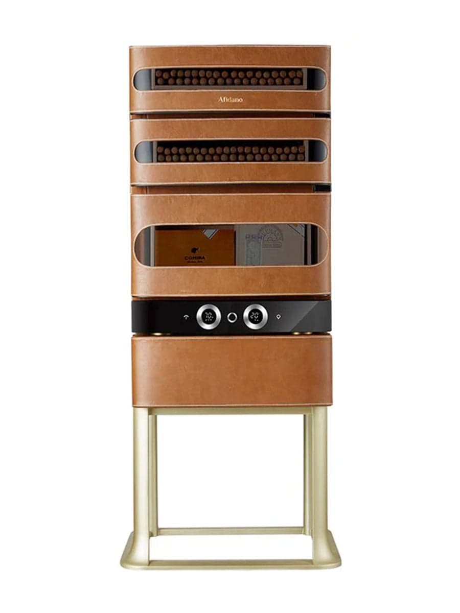 Afidano 250 Ct Cigar Humidor, Temperature and Humidity Control with Classic Leather and Spanish Ceda