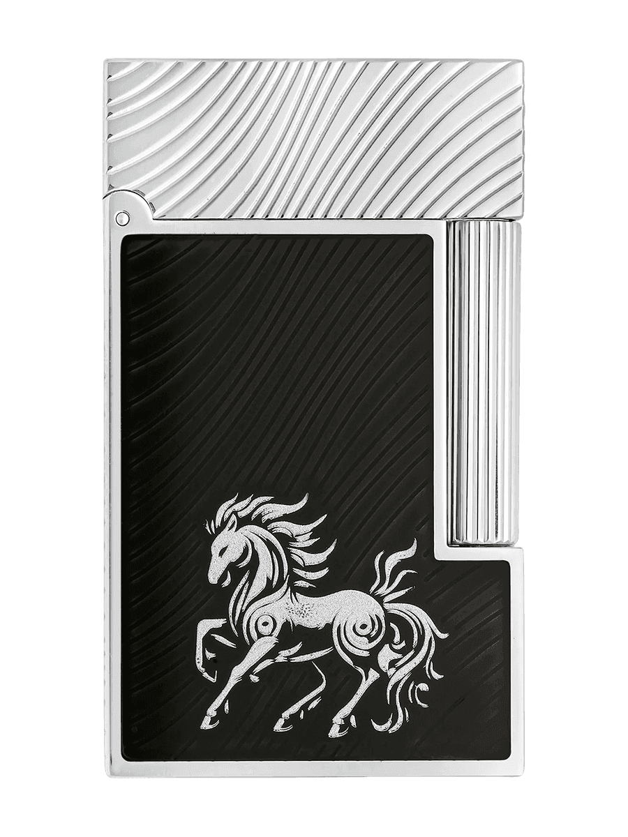 S.T. Dupont Lighter Ligne 2 "Horse" Mane Guilloche Black